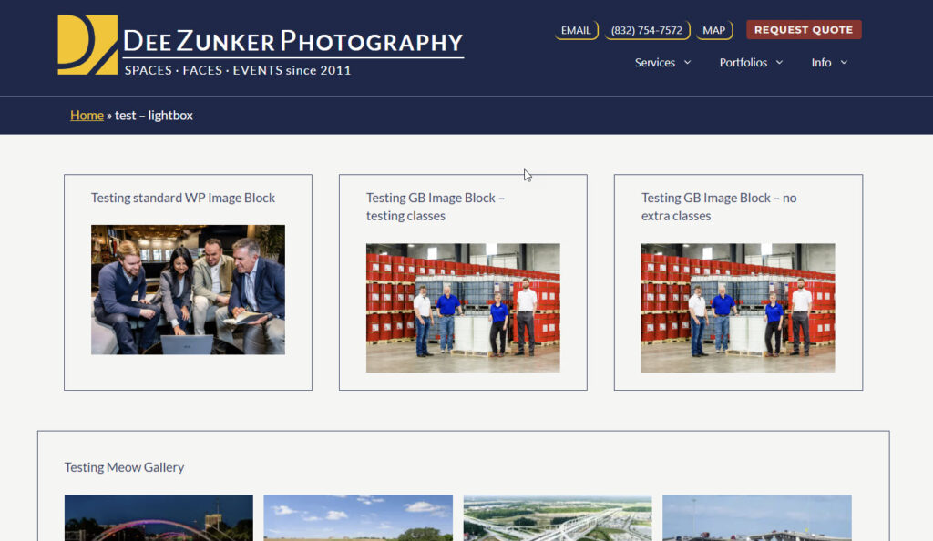 Test page comparing WordPress and GenerateBlocks image blocks while troubleshooting Meow Lightbox and BerqWP caching.